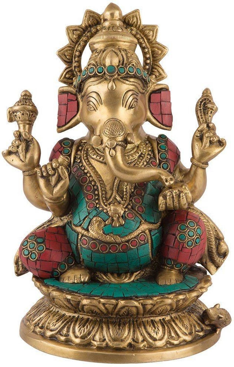 Collectible India Large Ganesh Idol Inlay Hand work Decorative Showpiece - 19 cm