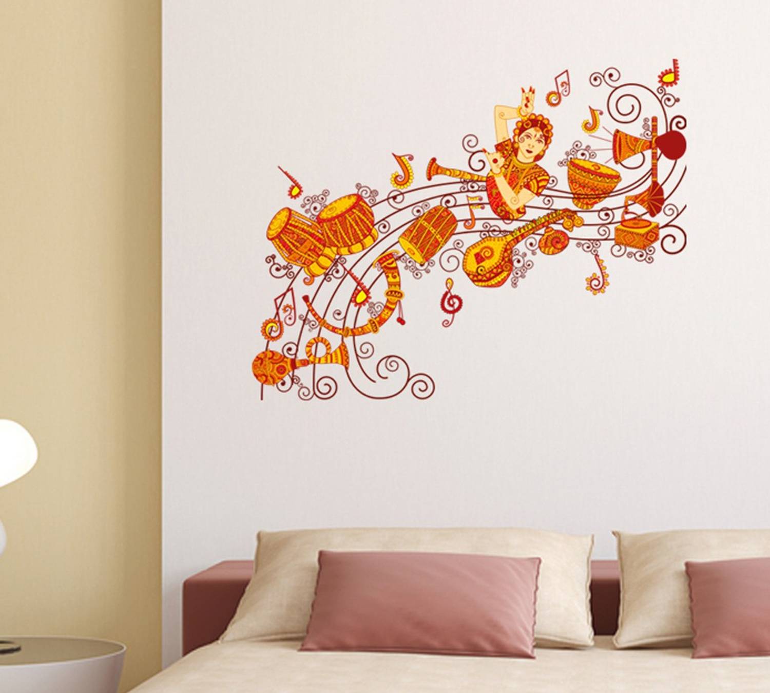 Aquire 80 Traditional Indian Classical Musical Instruments and Dancing Women Design Home Decor Vinyl Self Adhesive Sticker