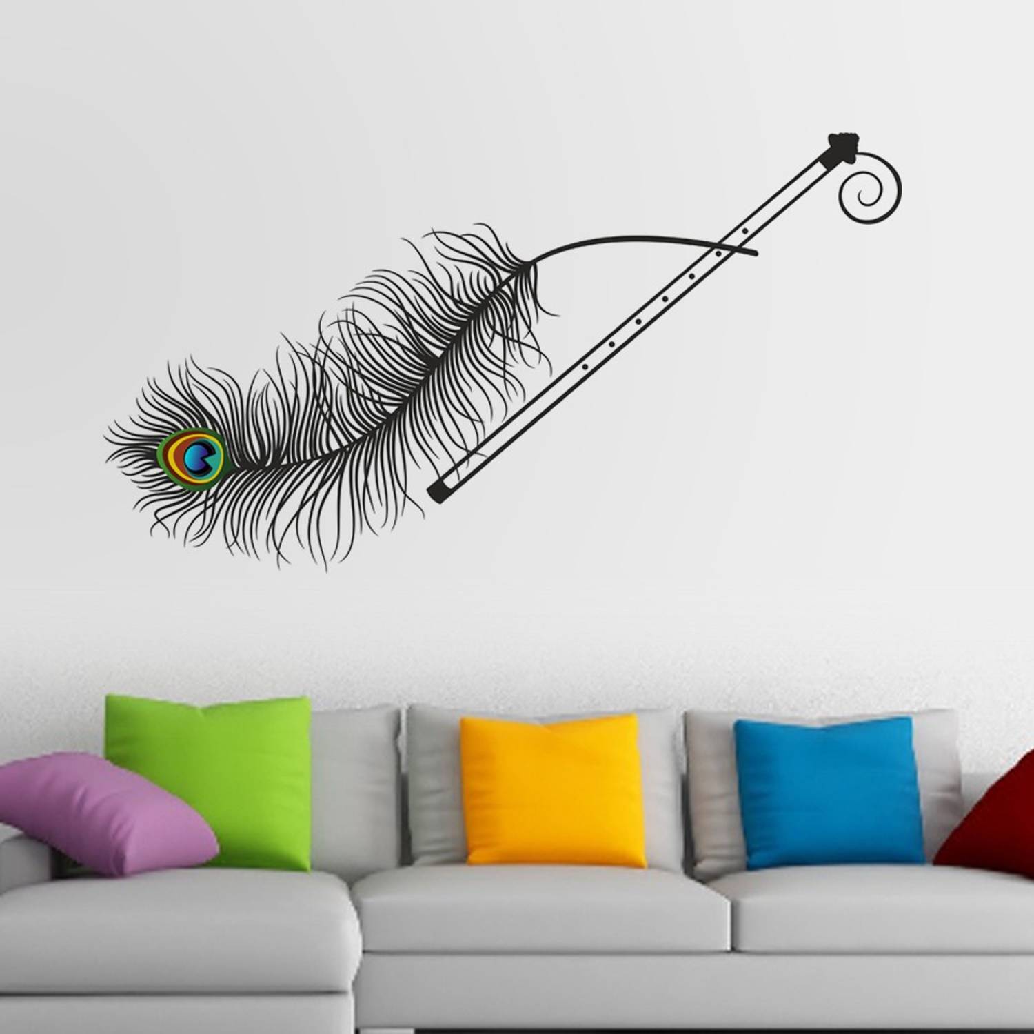 Aquire 115 cm Krishna Flute and Peacock Feather Self Adhesive Sticker