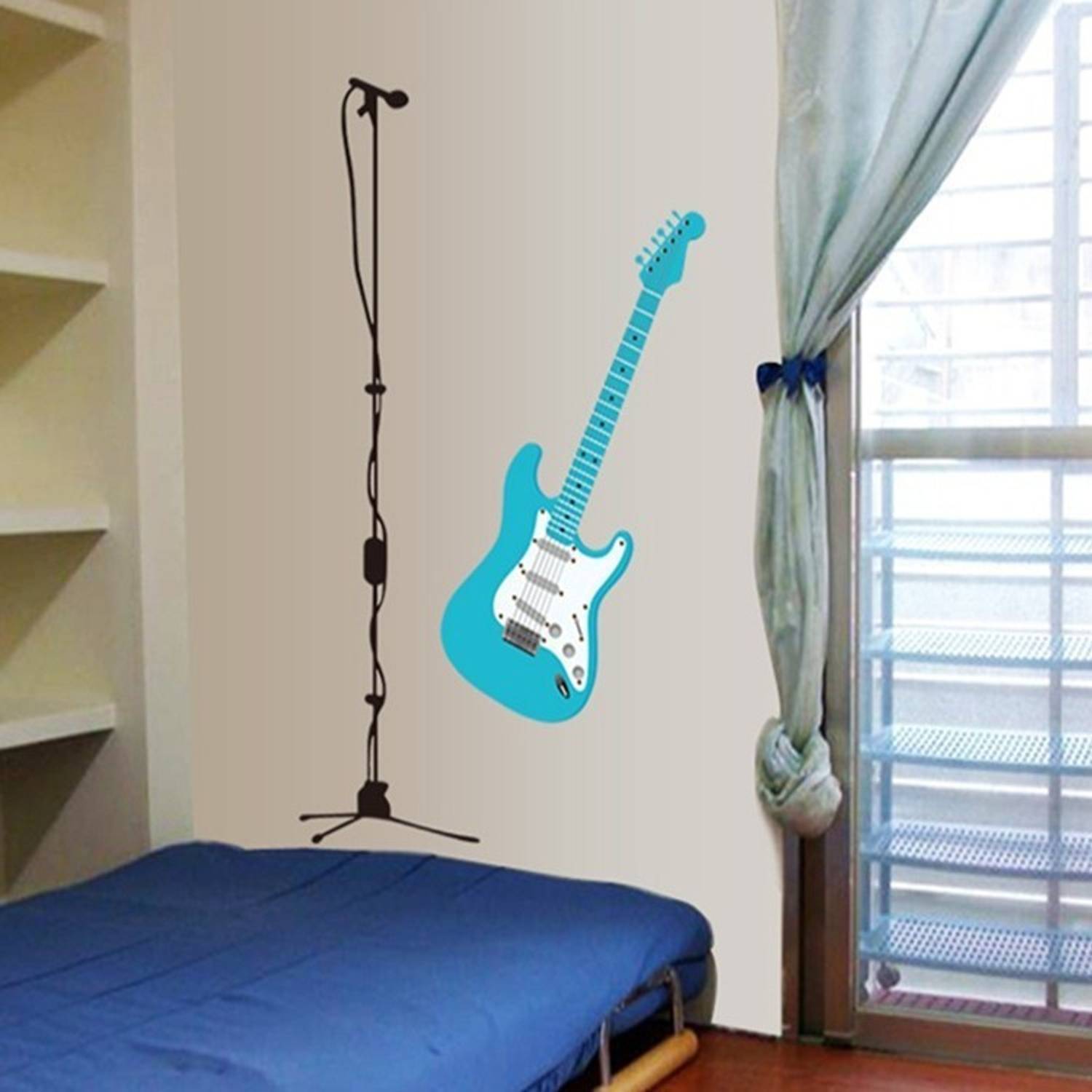 Aquire 85 cm Rockstar Blue Guitar And Mike Self Adhesive Sticker