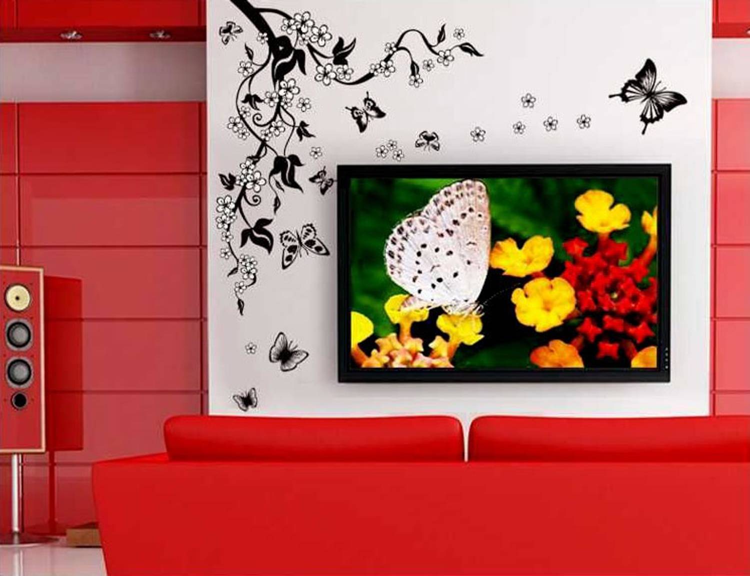 Aquire TV Background Black Floral Vine with Butterflies 7005 Self Adhesive Sticker