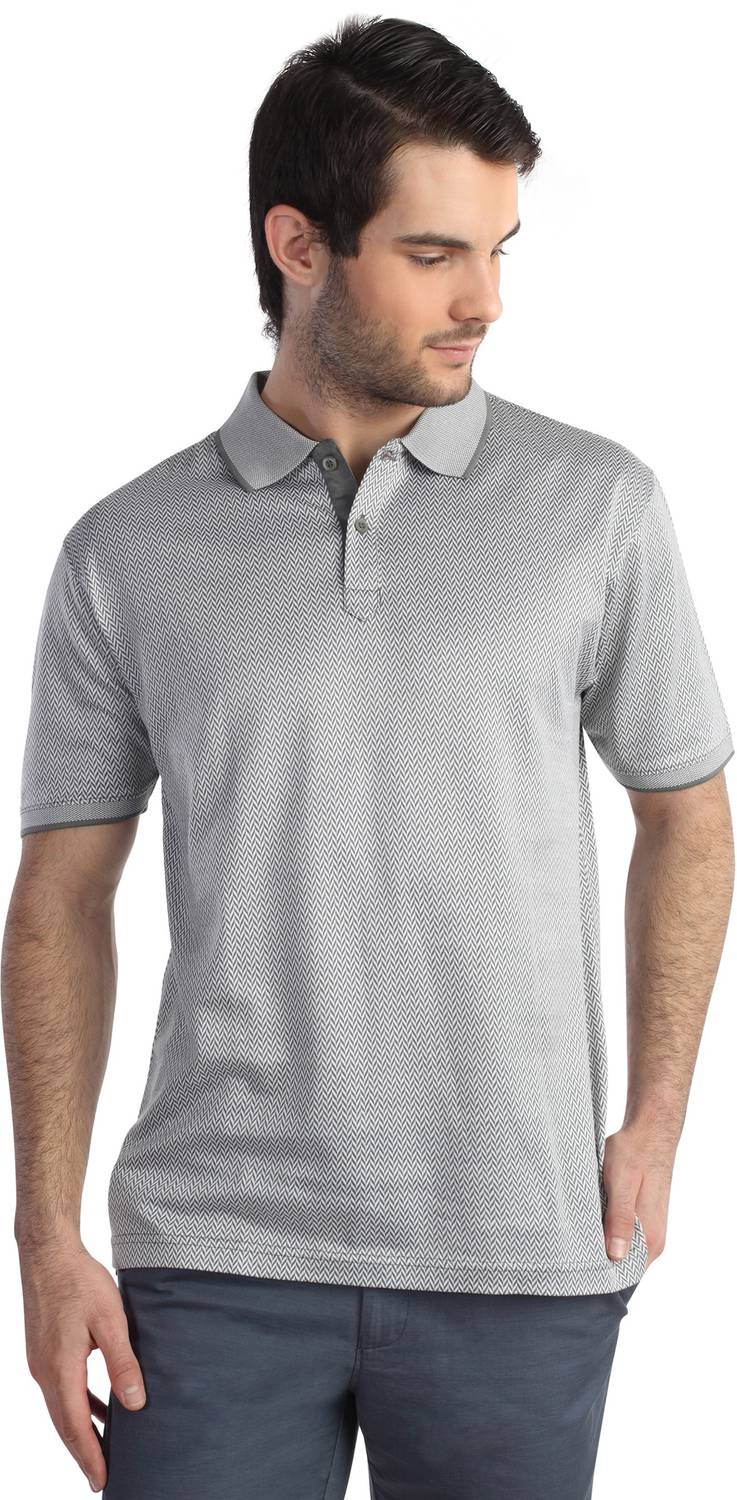 Blackberrys Self Design Men Polo Neck Grey T-Shirt