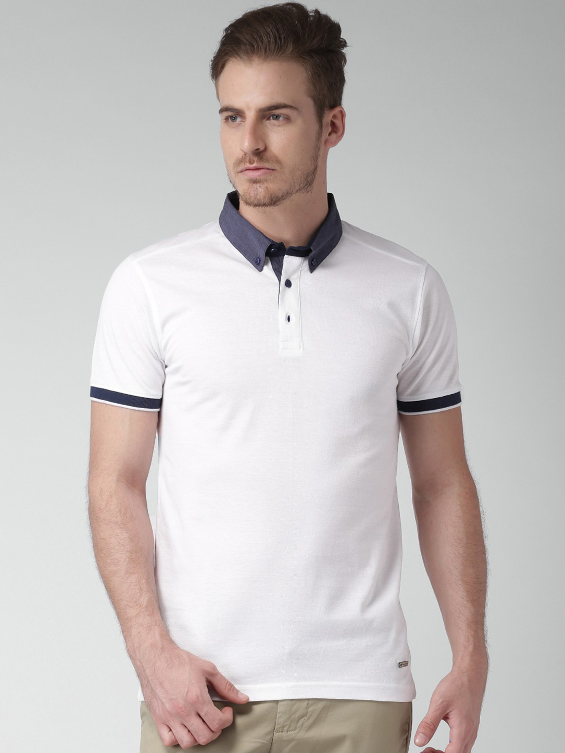 Image of INVICTUS Solid Men Polo Neck White T-Shirt