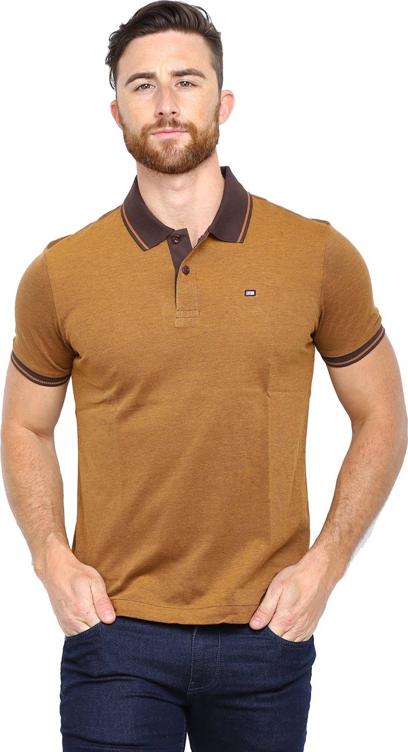 Arrow Sport Solid Men Polo Neck Brown T-Shirt