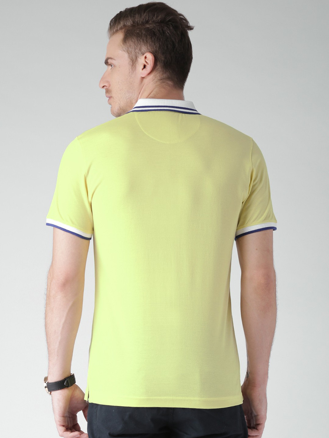 Image of INVICTUS Solid Men Polo Neck Yellow T-Shirt