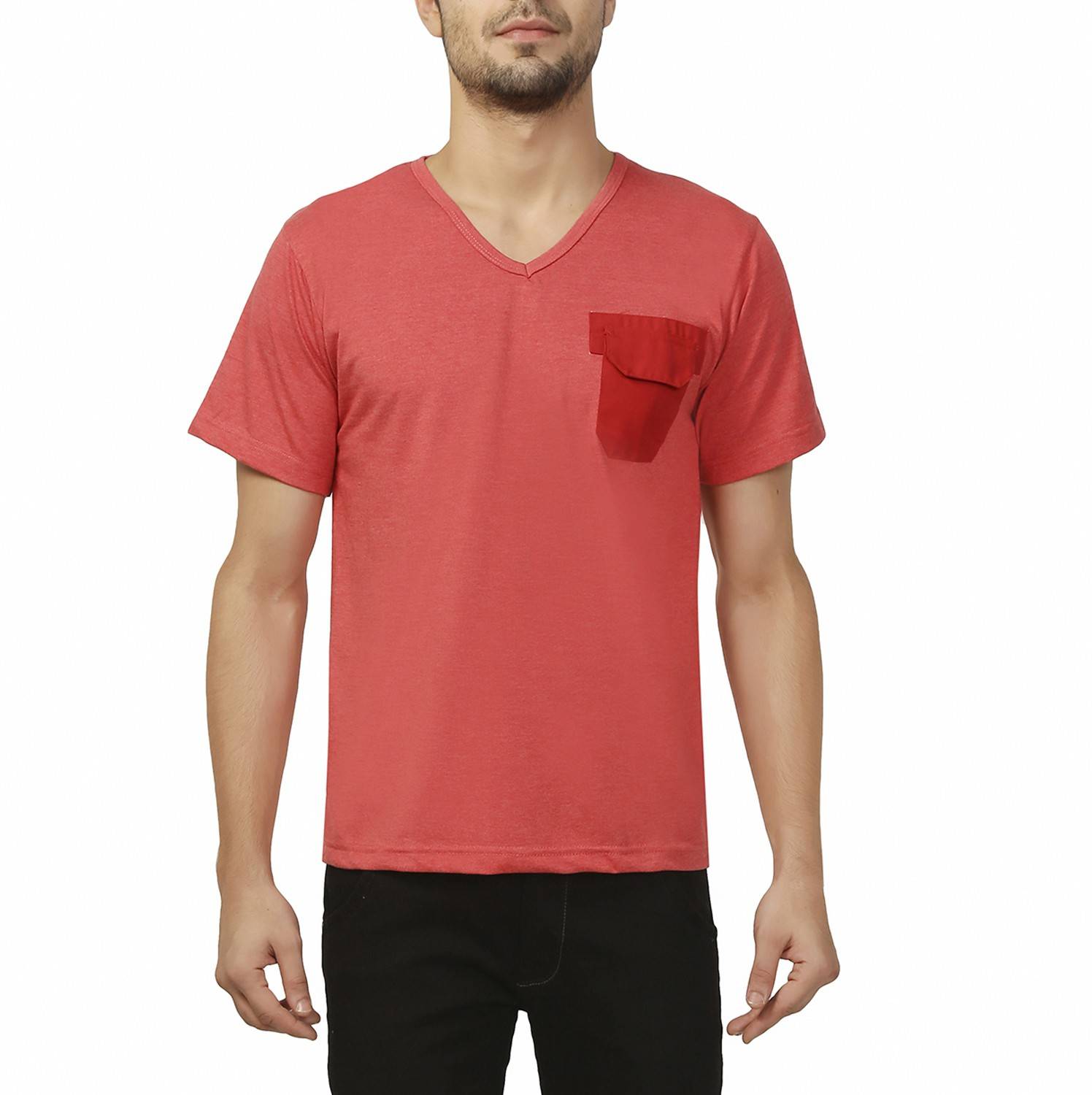 Ashdan Solid Men V Neck Red T-Shirt