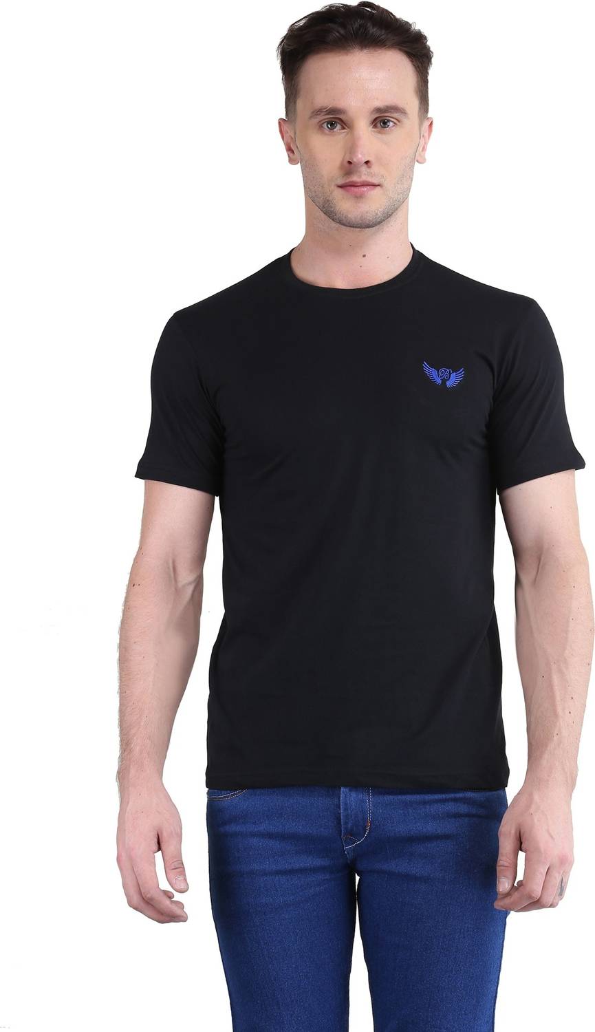 BRAVEZI Solid Men Round Neck Black T-Shirt