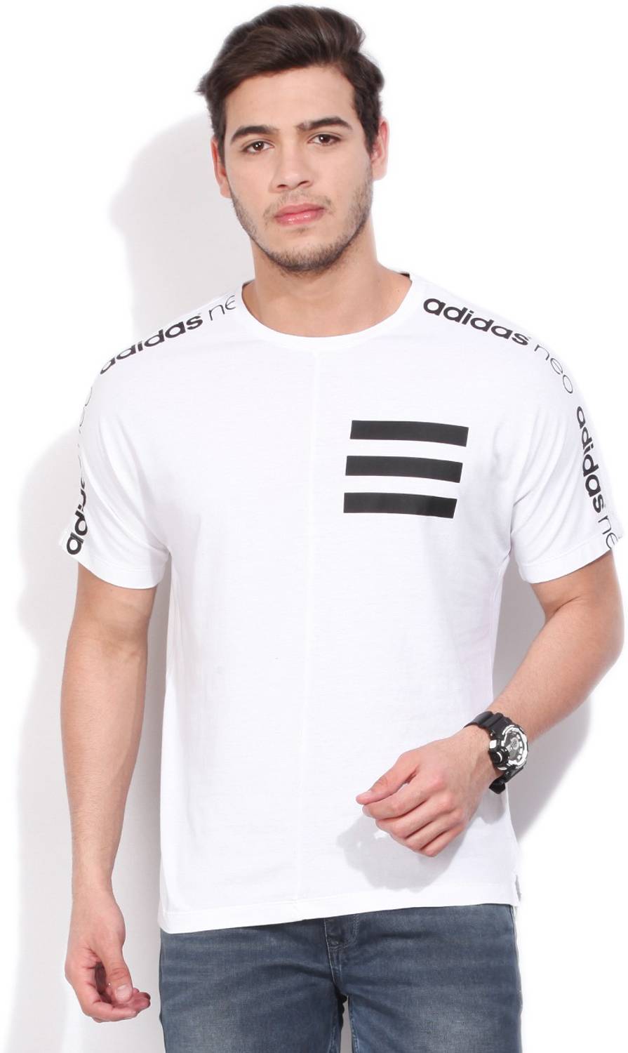 ADIDAS Solid Men Round Neck White T-Shirt
