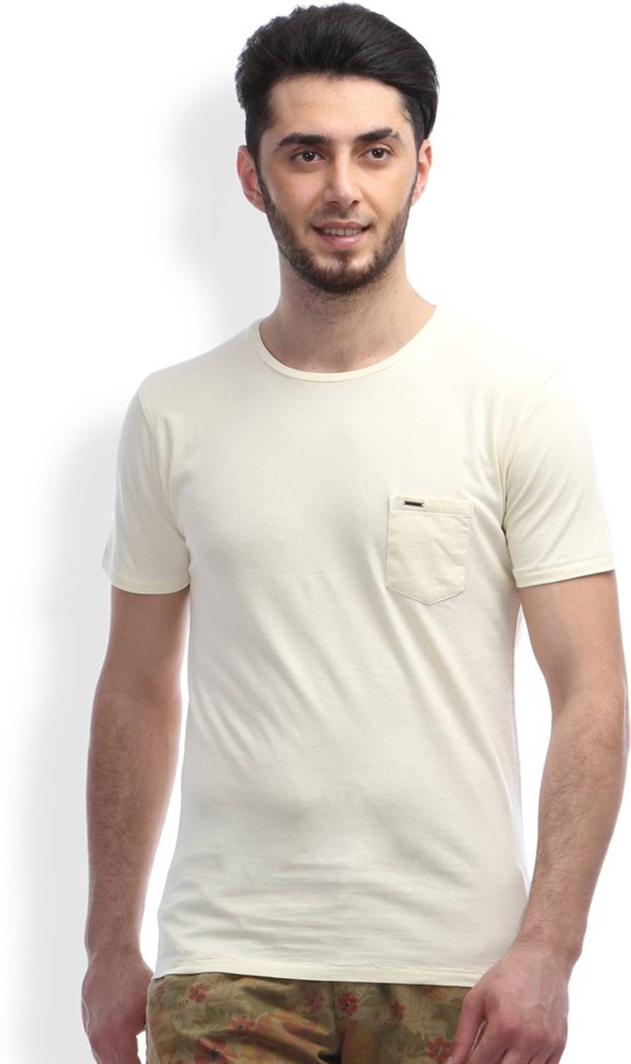 BREAKBOUNCE Solid Men Round Neck White T-Shirt