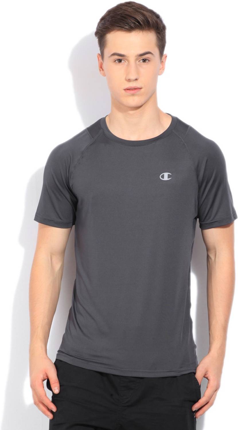 FBB CHAMPION Self Design Men Round Neck Grey T-Shirt Buy DARK