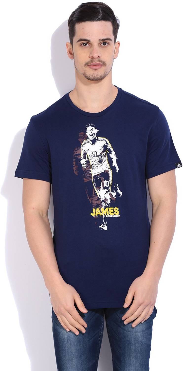 ADIDAS Printed Men Round Neck Dark Blue T-Shirt