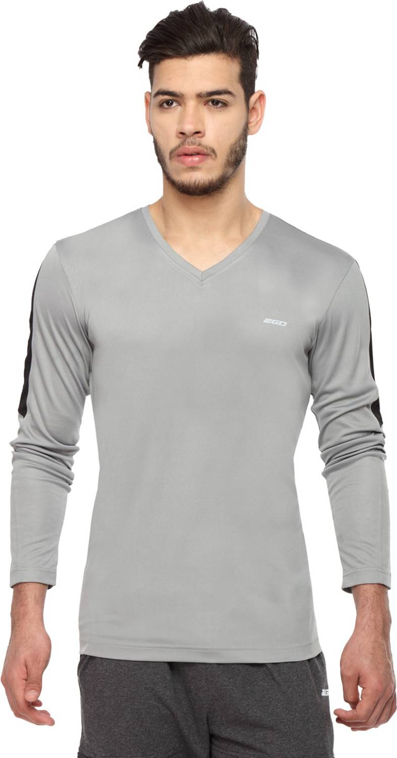 2GO Solid Men V Neck Grey T-Shirt