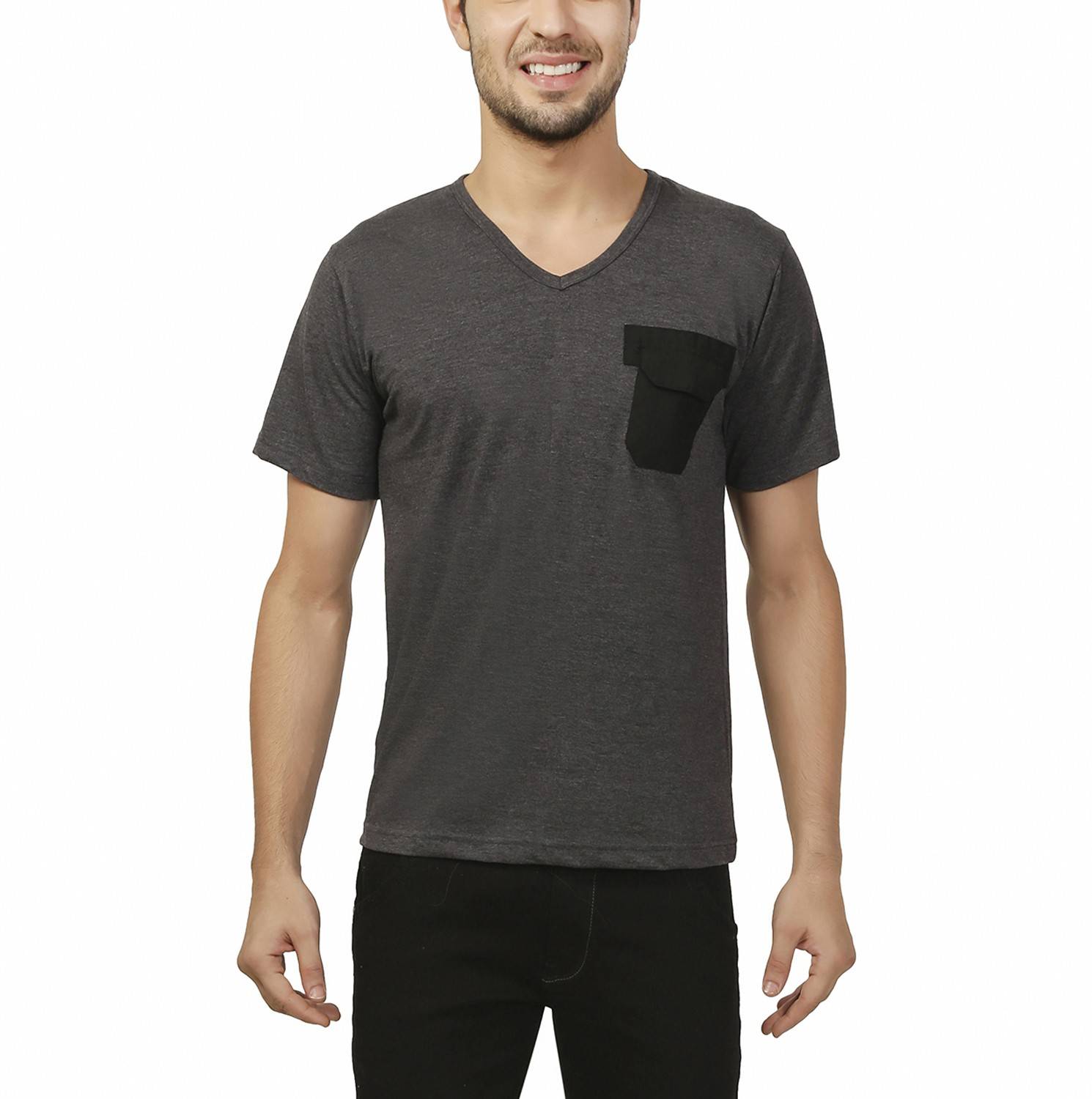 Ashdan Solid Men V Neck Black T-Shirt