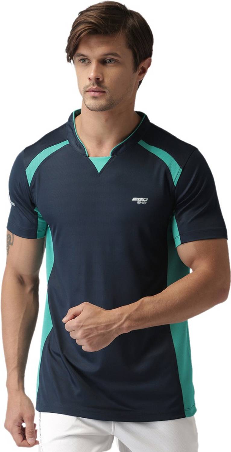 2GO Colorblock Men Mandarin Collar Blue T-Shirt