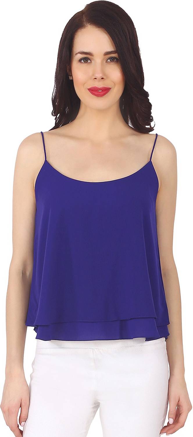 ASHTAG Casual Noodle strap Solid Women Blue Top