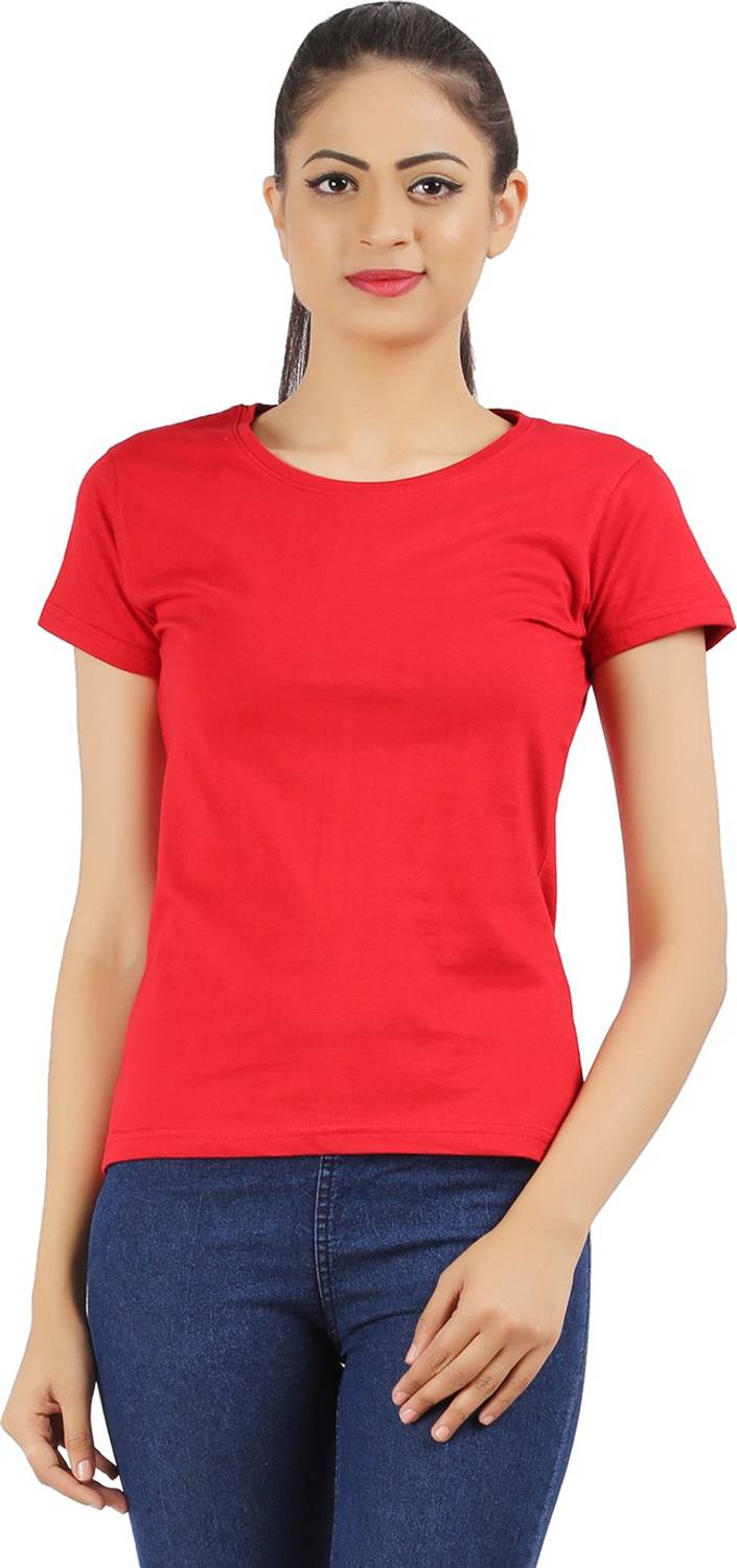 Ap'pulse Casual Short Sleeve Solid Women Red Top