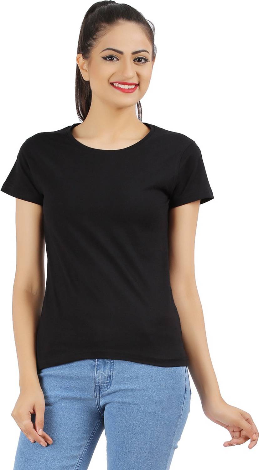 Ap'pulse Casual Short Sleeve Solid Women Black Top