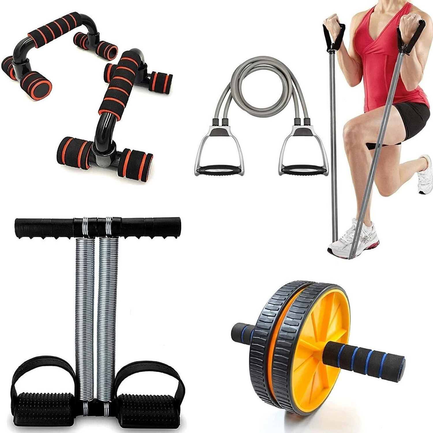 Image of MANROM 2wheel Ab Roller With Toning Tube and Pushup Bar, Skipping Rop Fit.Acces.Kit Ab Exerciser