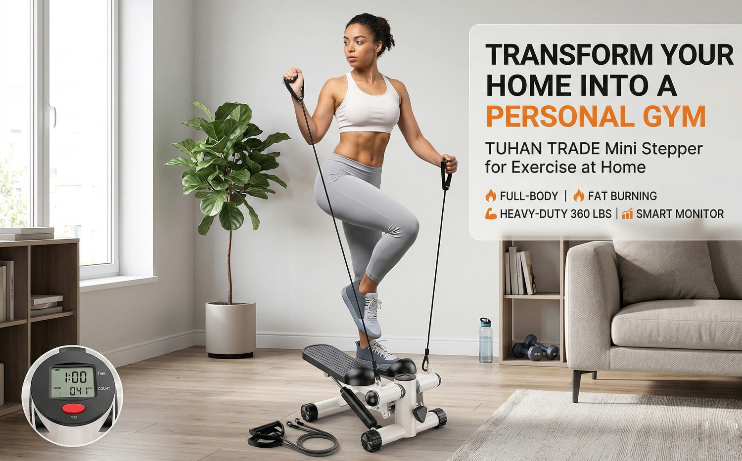 Image of MYHEART Compact and Portable 2-in-1 Mini Stepper with Adjustable Resistance Ab Exerciser