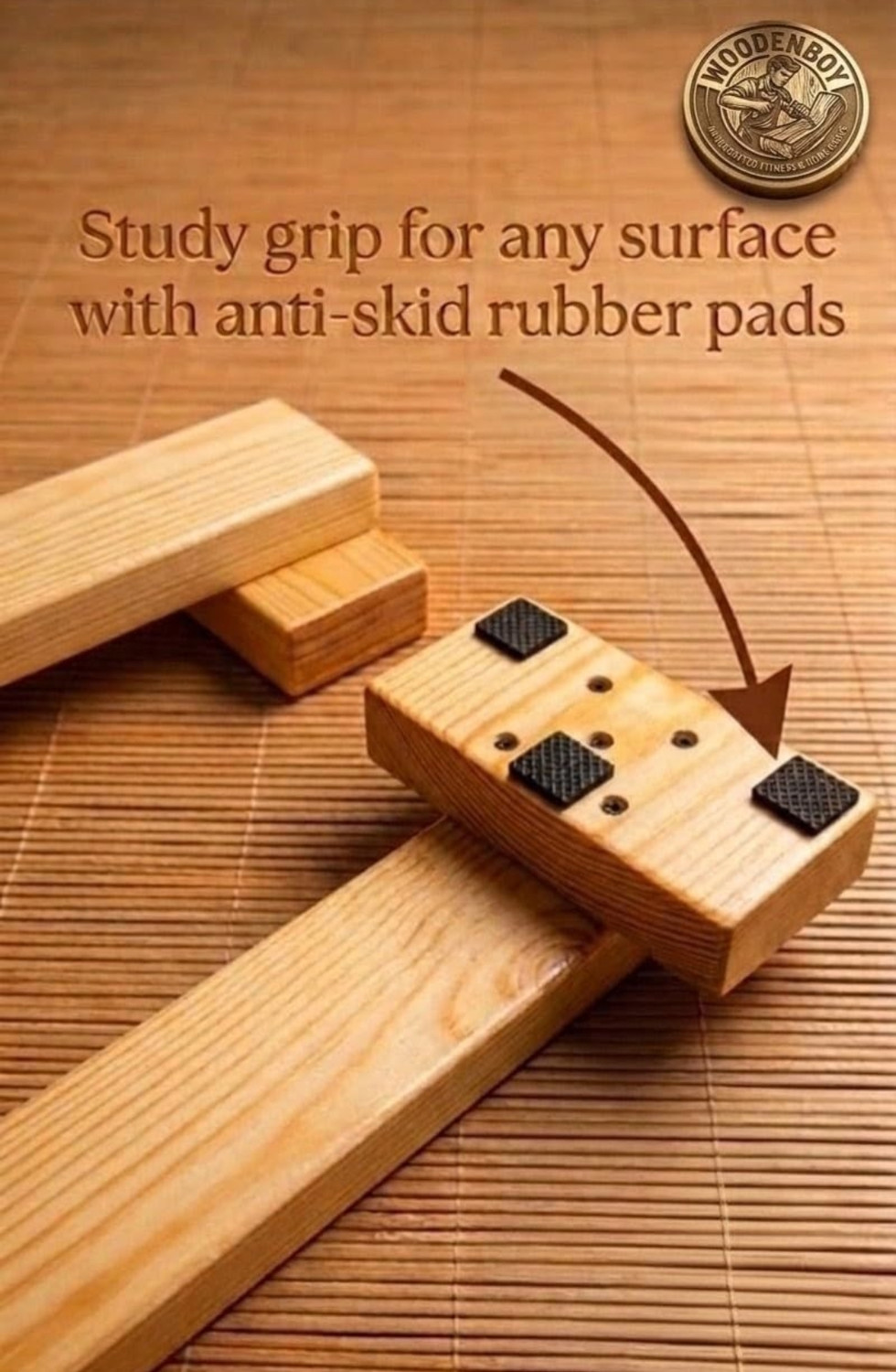 Image of woodenboy Wooden Shena Push Up Bars - Ergonomic Strength Training Board for Calisthenics Ab Exerciser (Brown)
