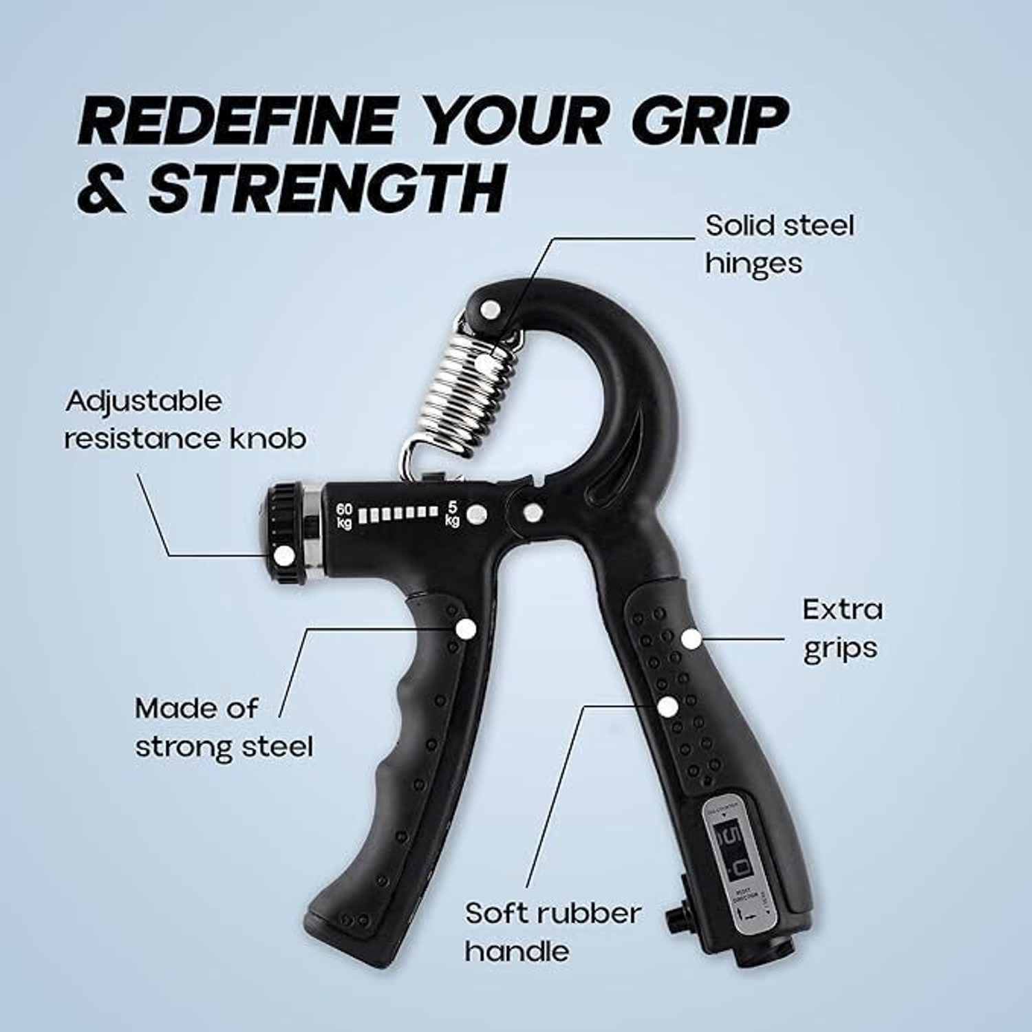 Image of GalSports HandGrip,StrengthenerwithCounter Men-Women Gym Workout Hand Exercise(5kg-60kg) Ab Exerciser