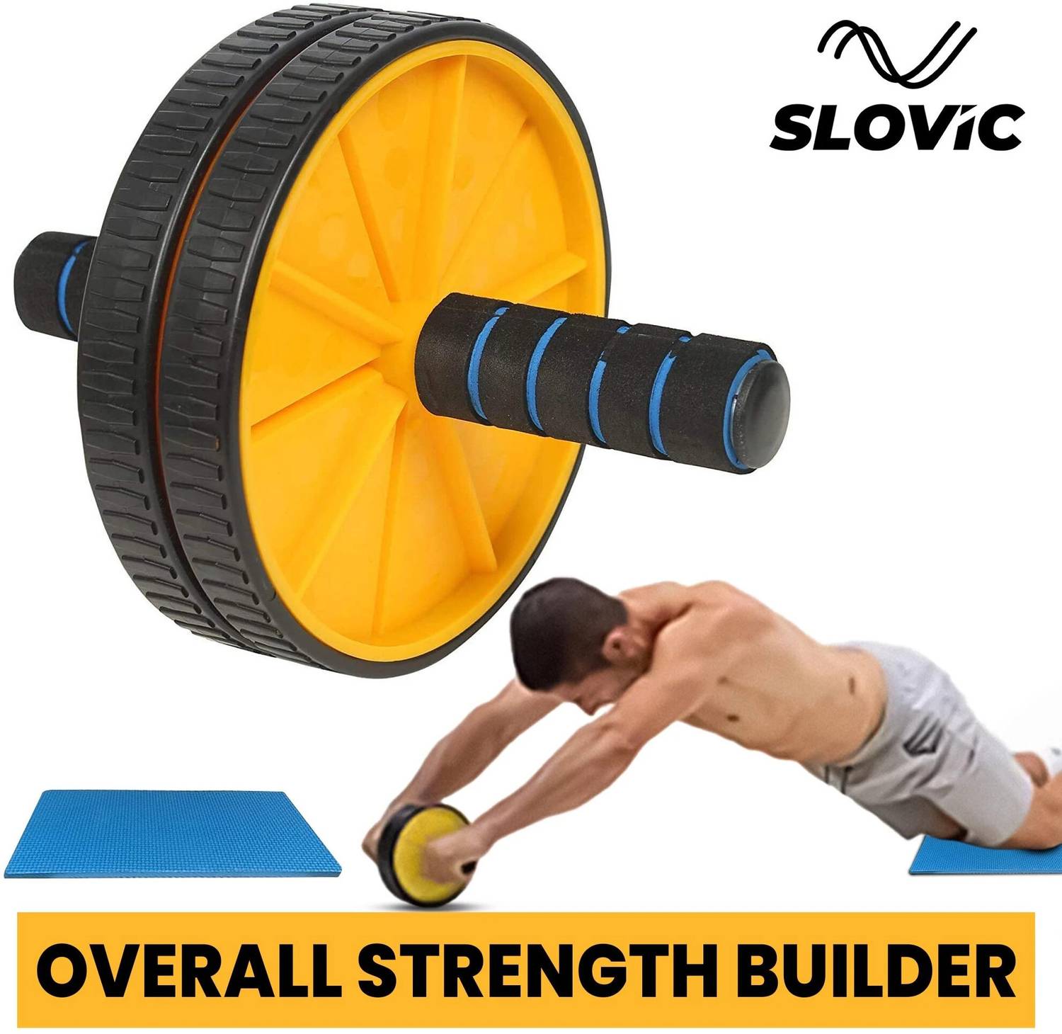 SLOVIC Double Wheel Ab Roller Gym For Exercise Fitness Equipment Ab Exerciser(Yellow)