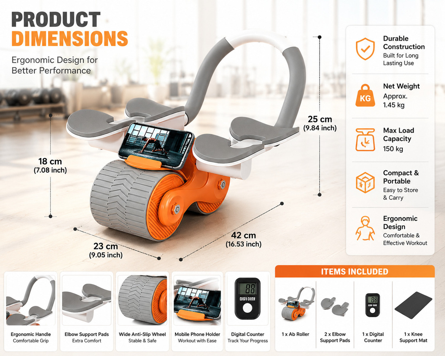 Image of QUICK FIT Automatic Rebound Abdominal Wheel Elbow Support,Core Workout Equipment for Ab Exerciser