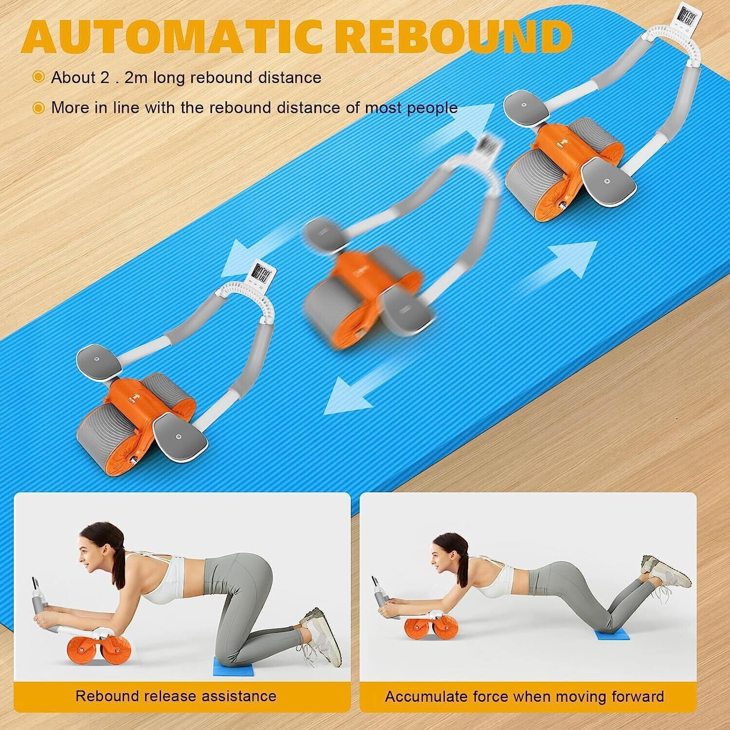 Image of Deoxys Core Workout Roller, Abs Workout Equipment Automatic Rebound Wheel Ab Exerciser
