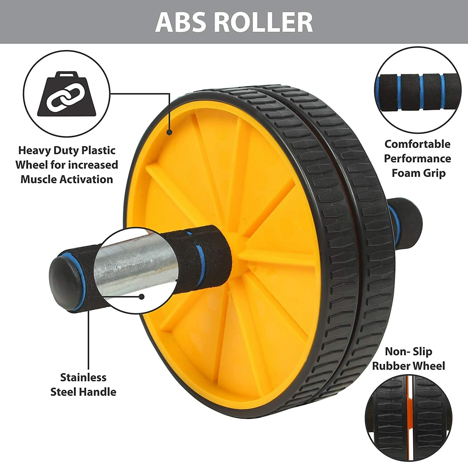 Image of YOGA FIT Wheel Ab Roller for Exercise FitnessGym Ab Workout Equipment for Workout For Body Ab Exerciser
