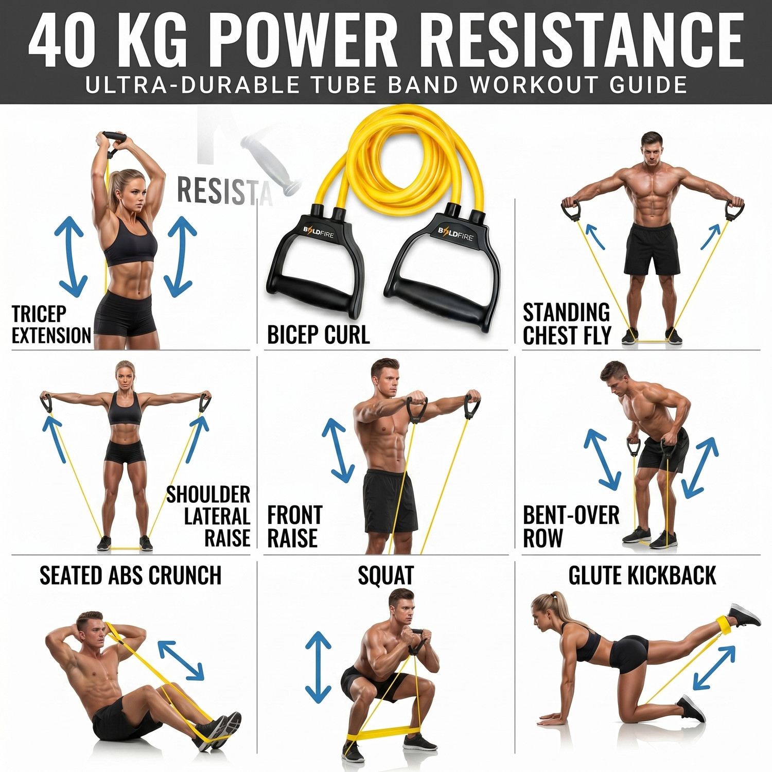 Image of BoldFire Resistance Tube with Foam Handles for Home Gym Workout, Strength Training Resistance Tube