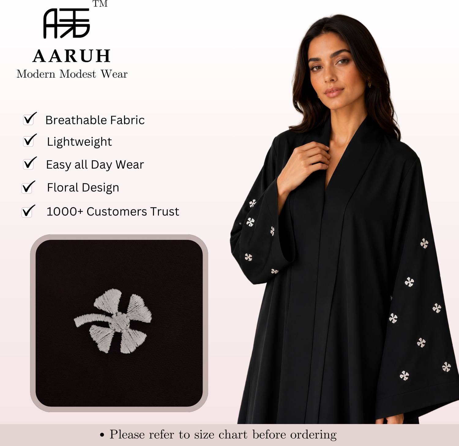 aaruh Polyester Abaya, Black - Image 4