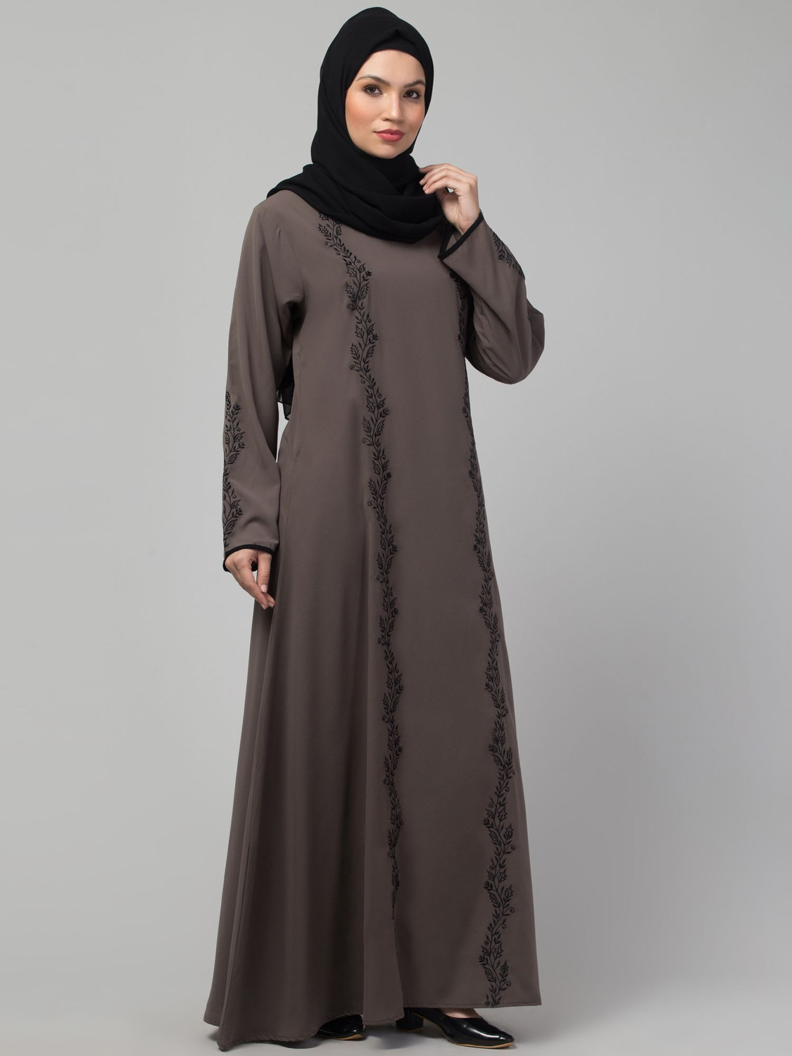 Image of HIZFASON Nida Matte Self Design Abaya With Hijab