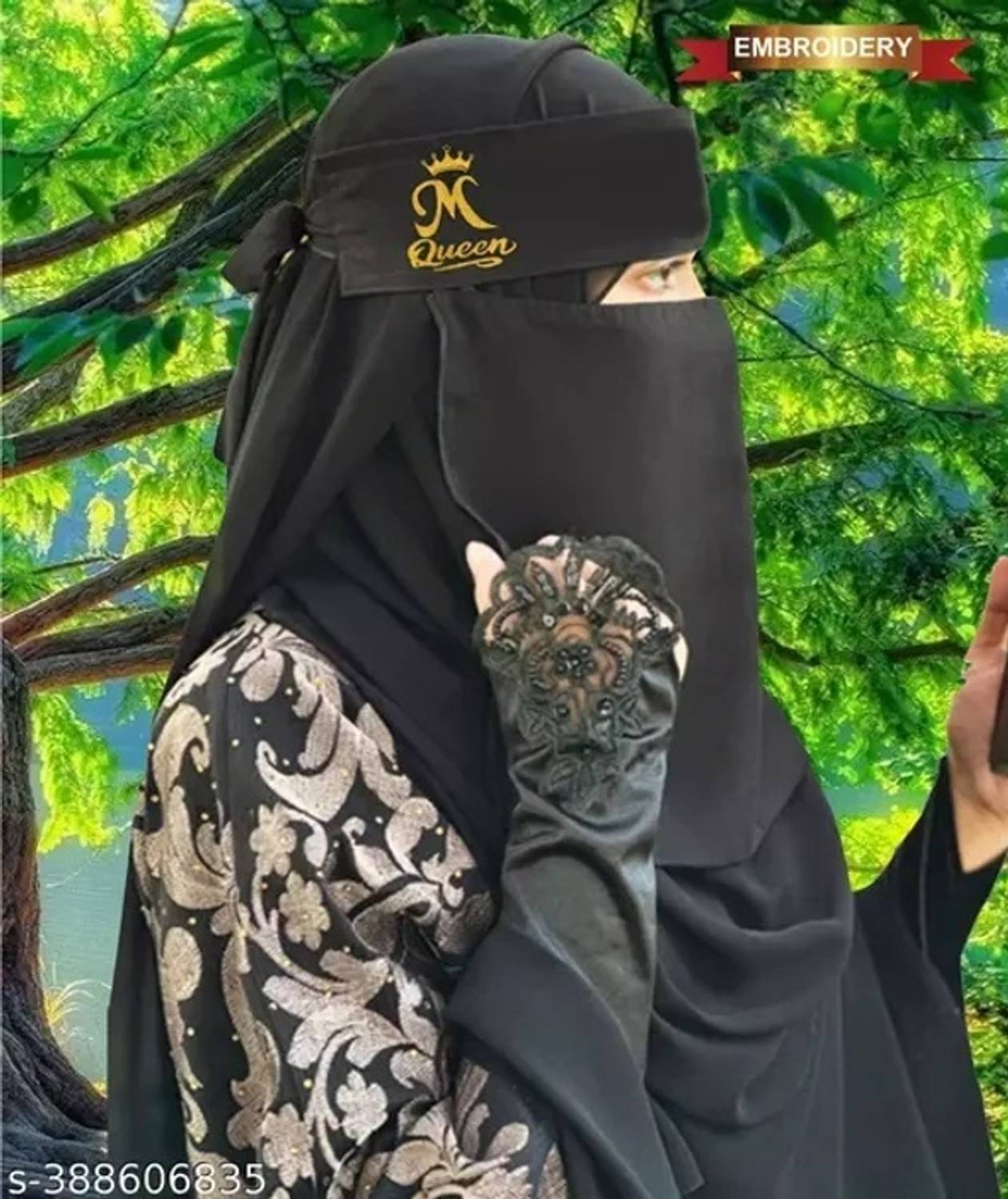 aliniqab Chiffon Self Design Abaya With Hijab