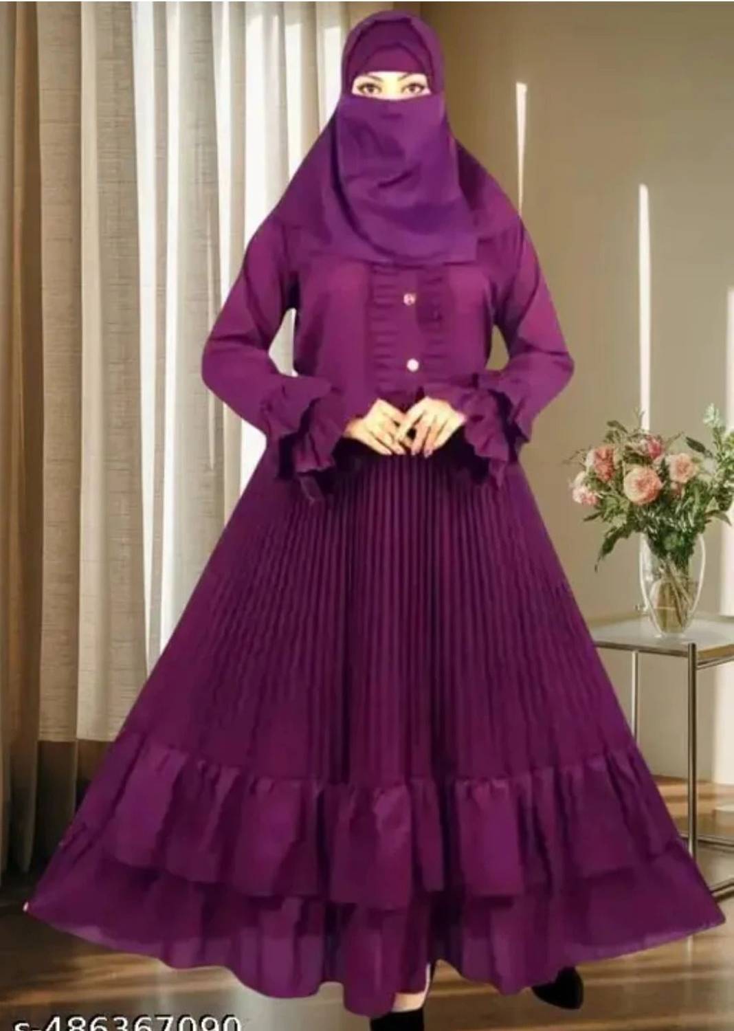 ALFIYA FASHON Silk Blend Solid Abaya With Hijab