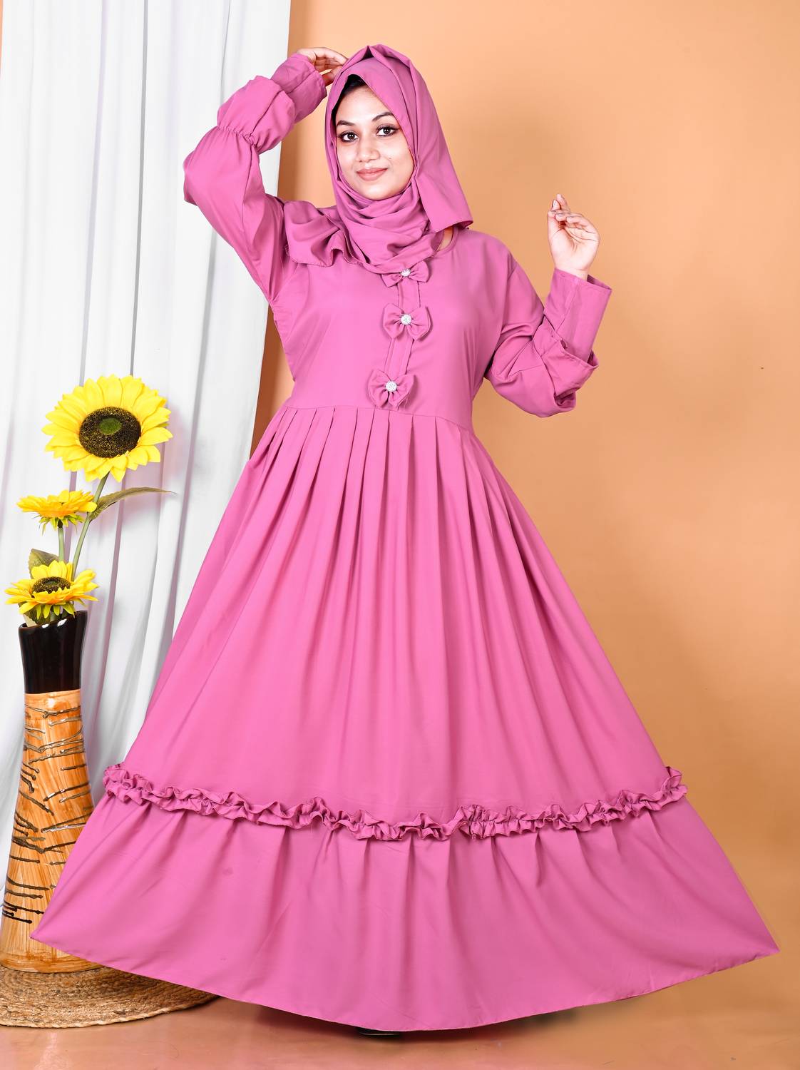 Alfiya Cotton Blend Self Design Abaya With Hijab