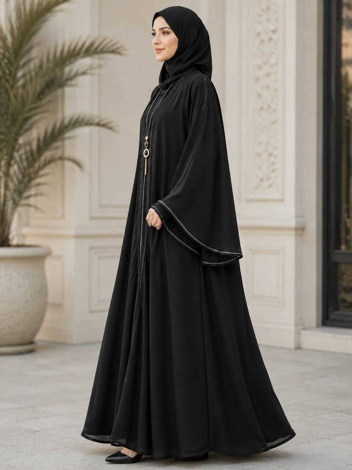 MollaBurqaHouse Nida Matte Solid Abaya Black - Image 3