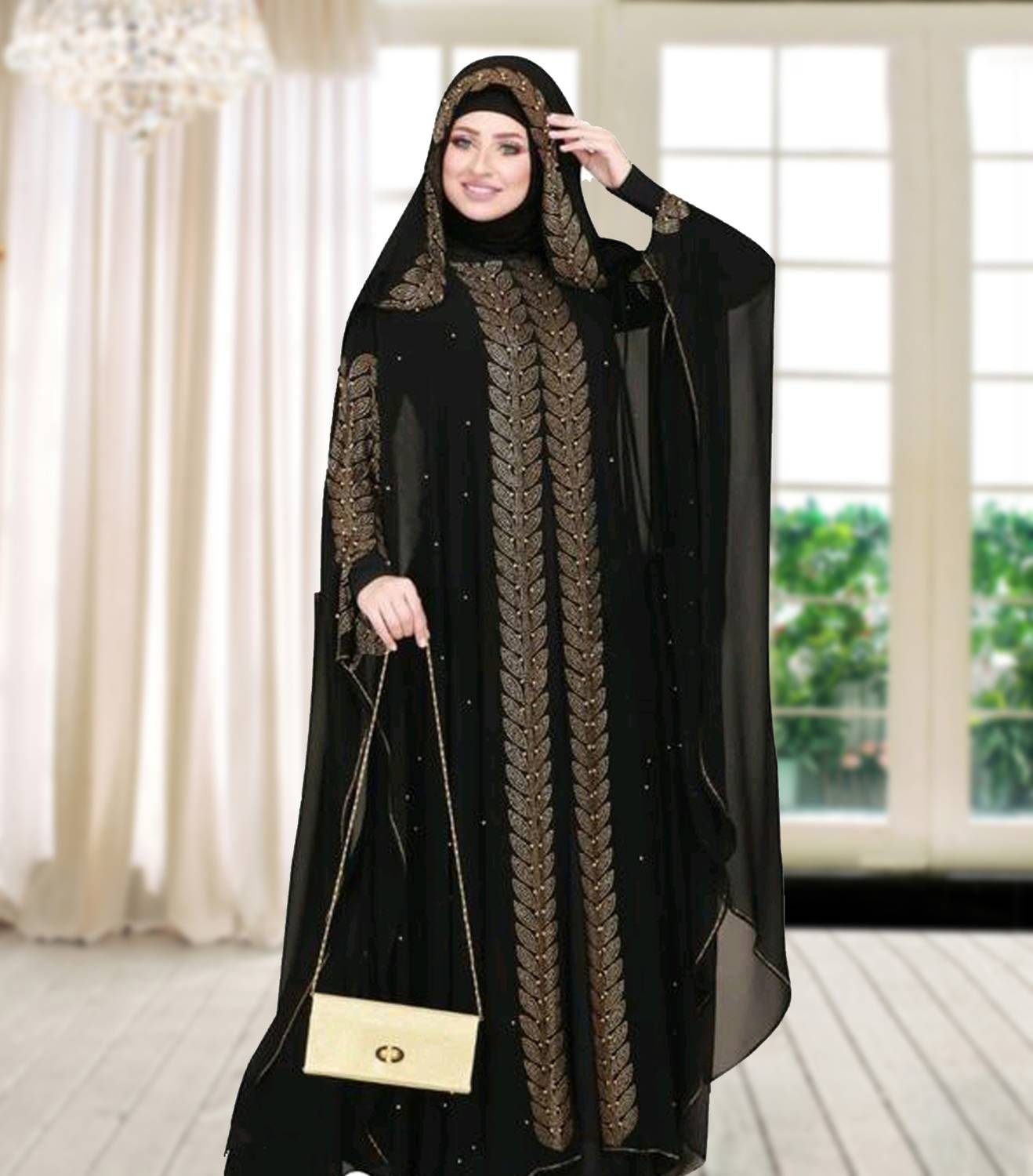 Buraque Designer Nida Matte Solid Burqa With Hijab - Image 1