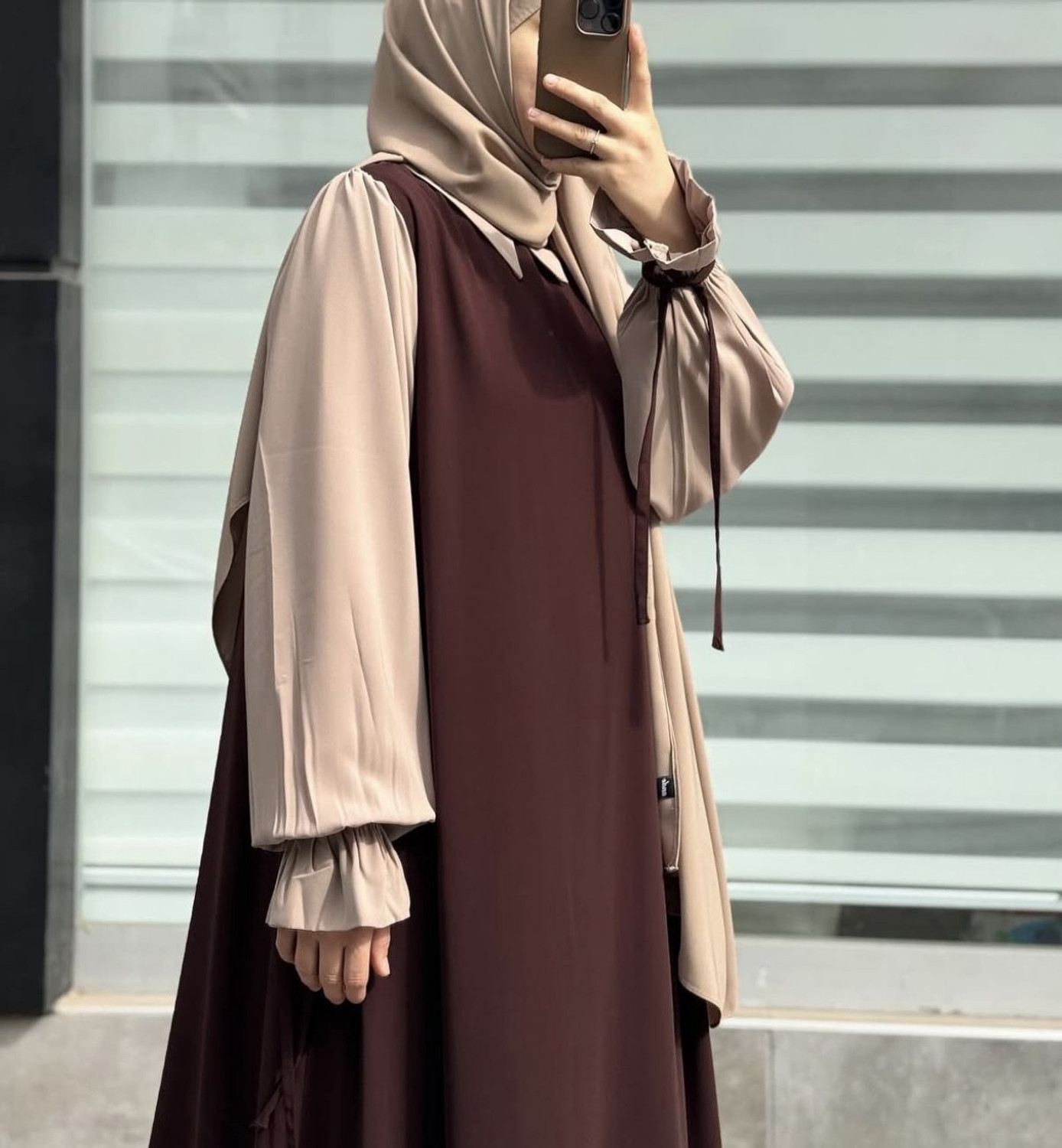 Image of firduaa Silk Blend Self Design Abaya