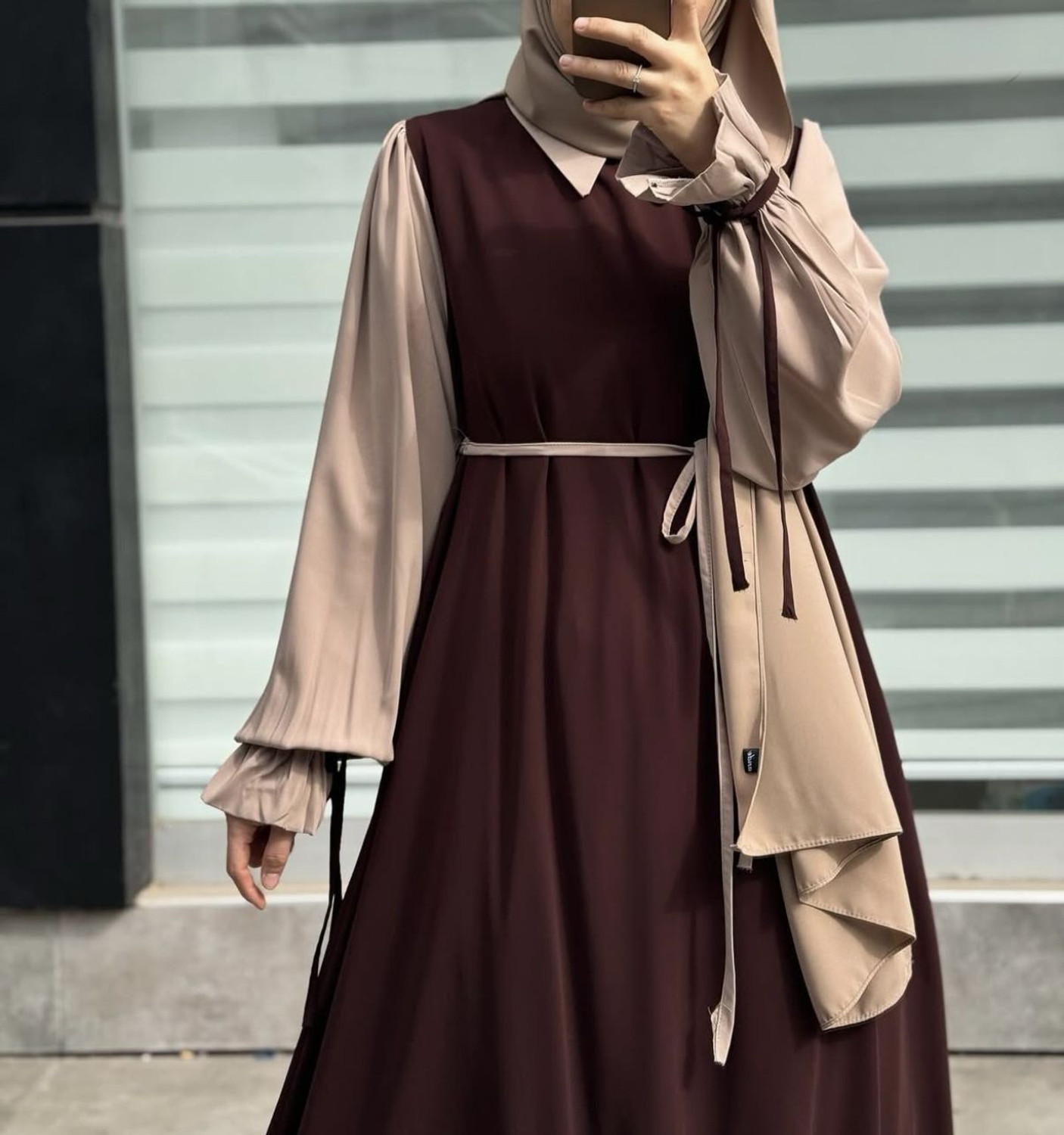 Image of firduaa Silk Blend Self Design Abaya