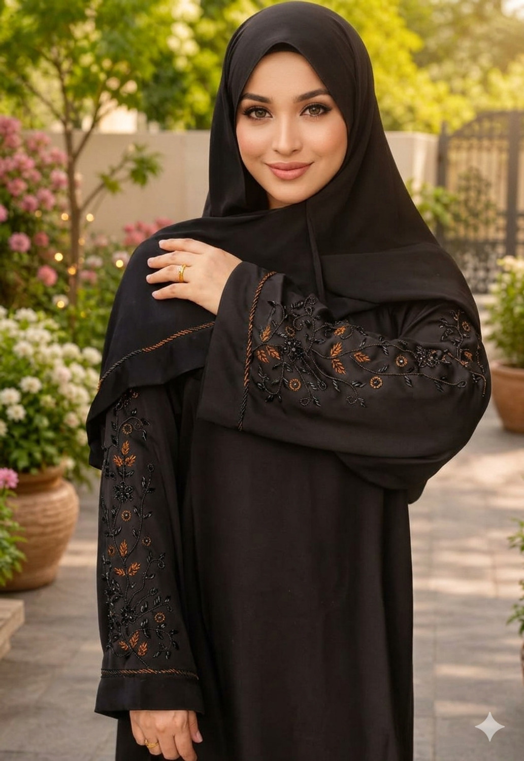Image of KSCOLLECTION Cotton Blend Solid, Self Design Burqa With Hijab (Black)
