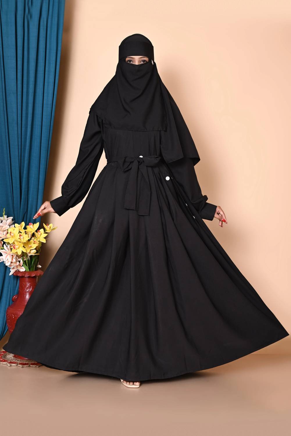 Angleabayas Cotton Blend Self Design Burqa With Hijab