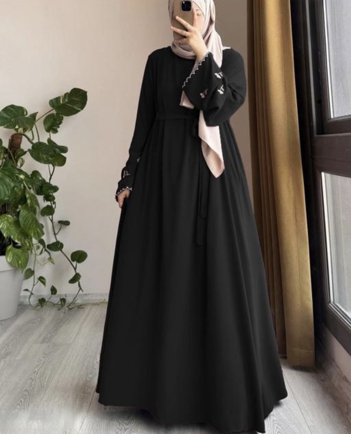 Image of DC Cotton Blend Solid Burqa With Hijab
