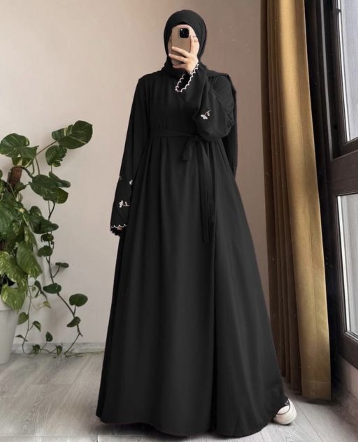 Image of DC Cotton Blend Solid Burqa With Hijab