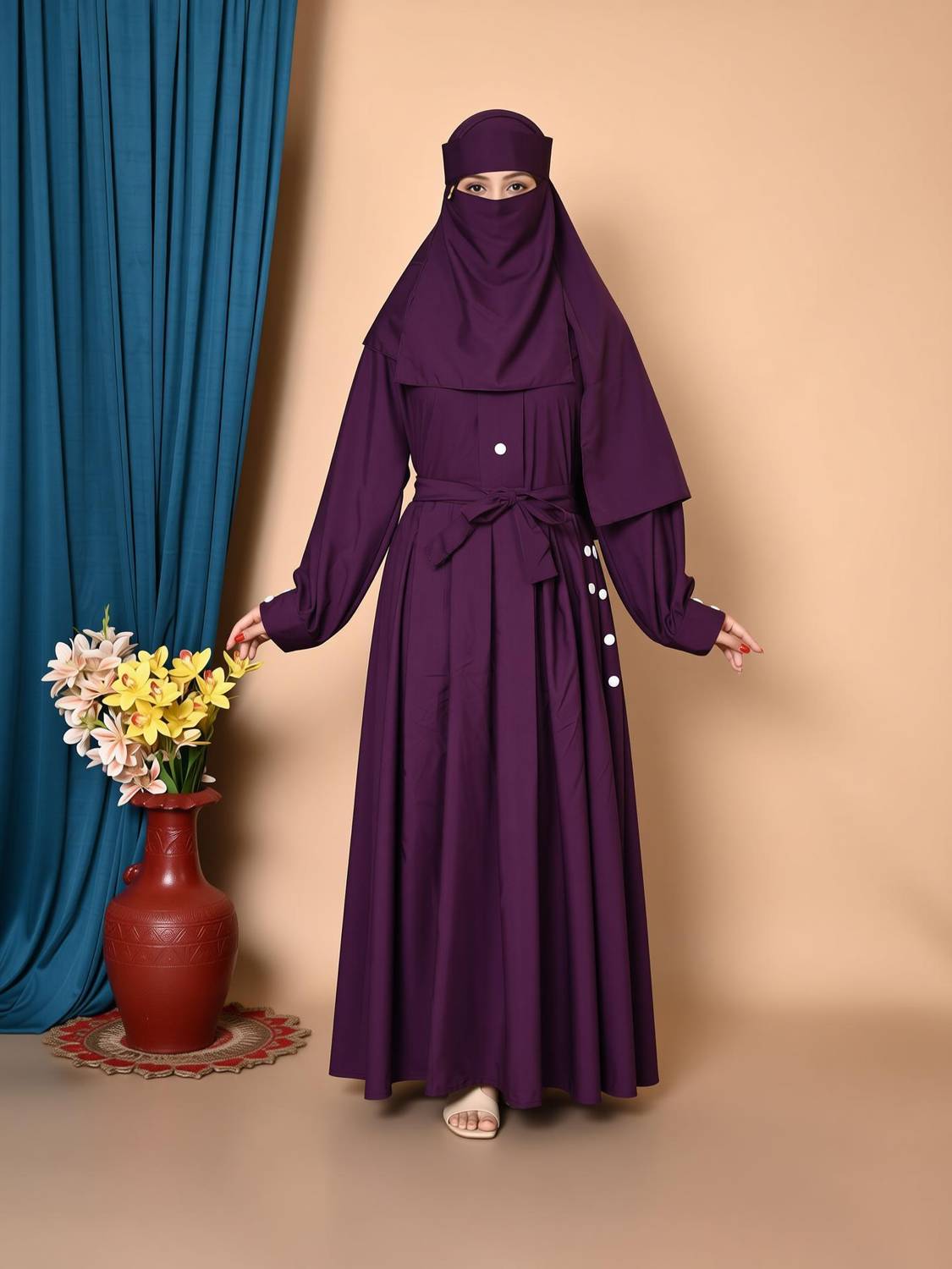 Angleabayas Cotton Blend Self Design Abaya With Hijab