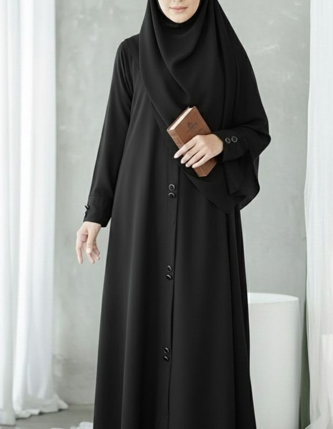 Image of Dubai style burkha Nida Matte Solid Burqa With Hijab