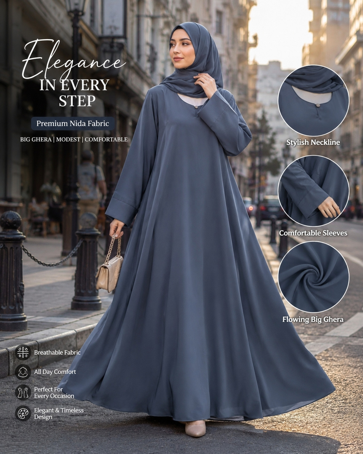easyway Nida Matte Solid Abaya With Hijab