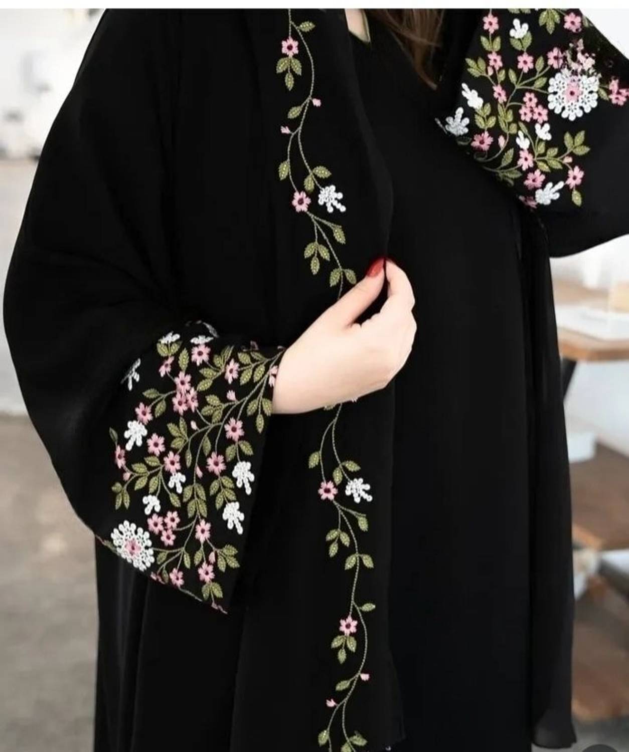 AB Collection Nida Matte Floral Print Abaya With Hijab - Image 1