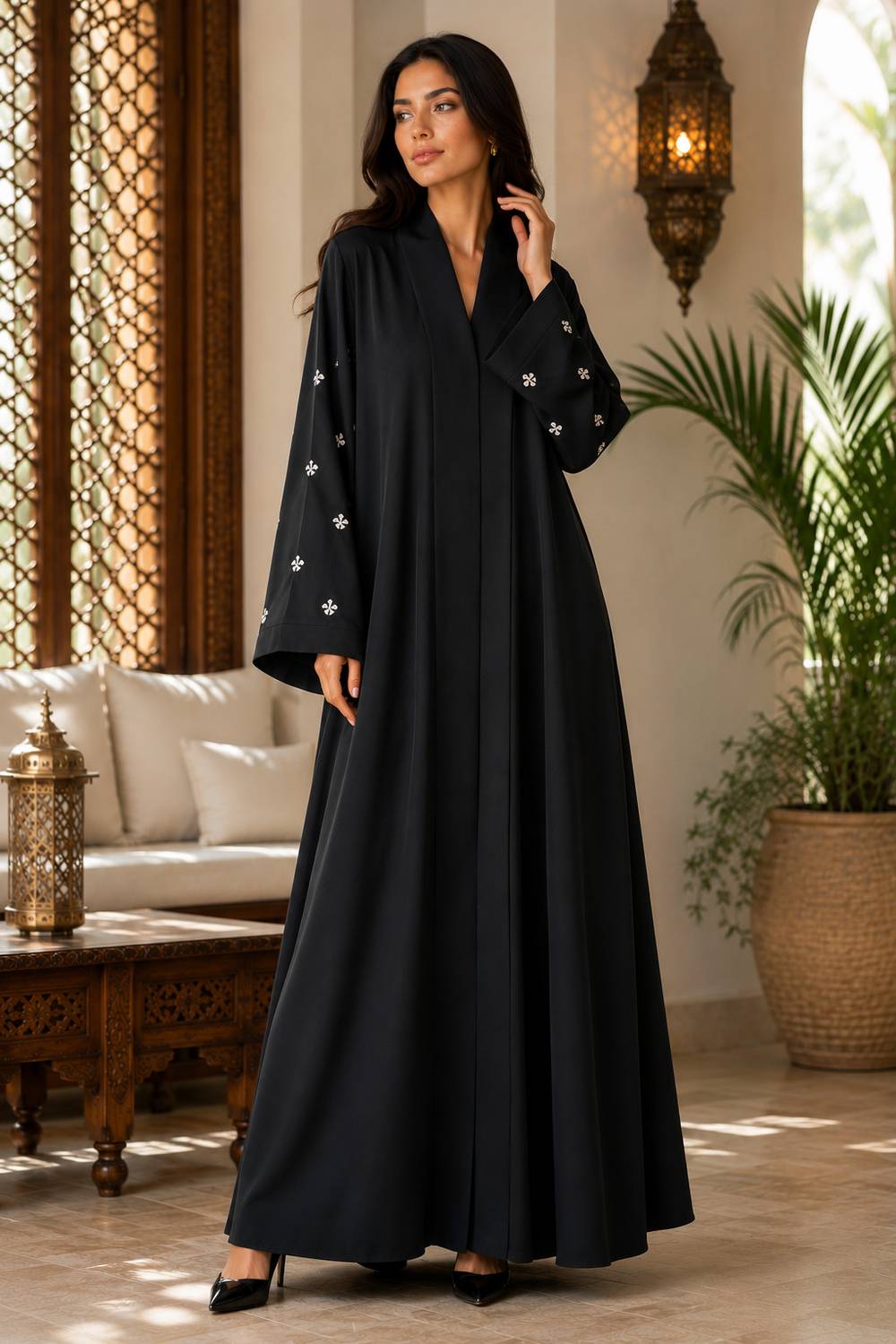 aaruh Polyester Abaya, Black - Image 3