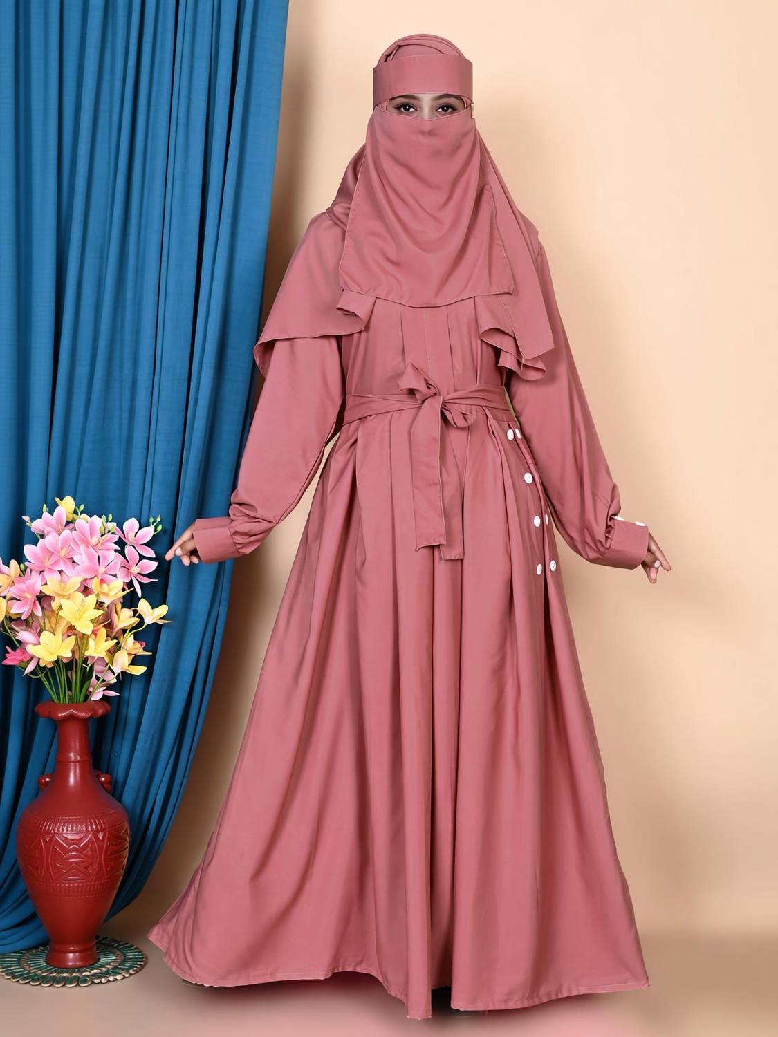 Angleabayas Cotton Blend Solid Abaya With Hijab