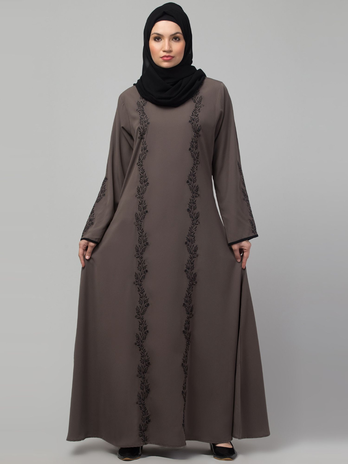 Image of HIZFASON Nida Matte Self Design Abaya With Hijab